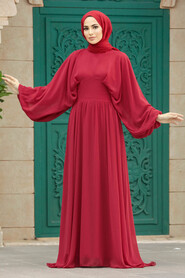 Neva Style - Red Turkish Hijab Engagement Gown 60681K - Thumbnail