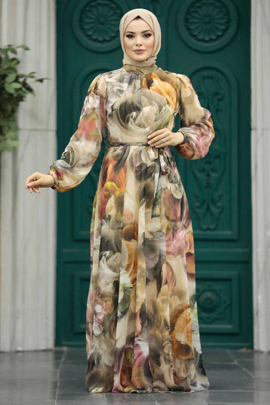 Neva Style - Salmon Pink Muslim Long Dress Style 30058SMN