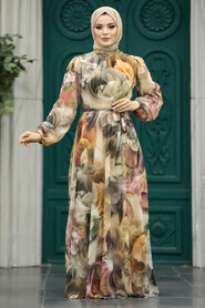Neva Style - Salmon Pink Muslim Long Dress Style 30058SMN - Thumbnail
