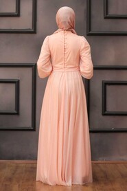  Salmon Pink Turkish Hijab Evening Dress 30632SMN - 2