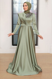  Satin Almond Green Modest Islamic Clothing Evening Dress 22441CY - 3
