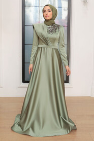  Satin Almond Green Modest Islamic Clothing Evening Dress 22441CY - 4