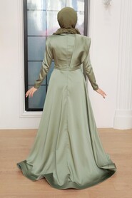  Satin Almond Green Modest Islamic Clothing Evening Dress 22441CY - 5