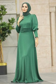  Satin Almond Green Muslim Bridesmaid Dress 4171CY - NEVA STYLE