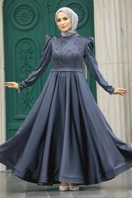  Satin Anthracite Islamic Evening Dress 23191ANT - 2