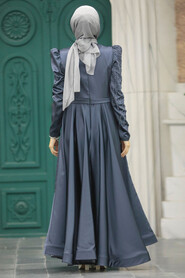  Satin Anthracite Islamic Evening Dress 23191ANT - 3