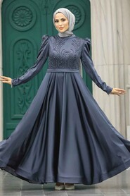  Satin Anthracite Islamic Evening Dress 23191ANT - 1