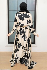  Satin Beige Modest Islamic Clothing Prom Dress 34101BEJ - 3