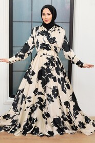  Satin Beige Modest Islamic Clothing Prom Dress 34101BEJ - 1