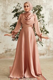  Satin Biscuit Islamic Long Sleeve Maxi Dress 38031BS - 2