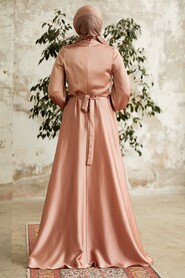  Satin Biscuit Islamic Long Sleeve Maxi Dress 38031BS - 3