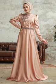  Satin Biscuit Islamic Wedding Dress 3967BS - 1