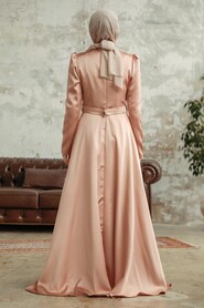  Satin Biscuit Islamic Wedding Dress 3967BS - 3