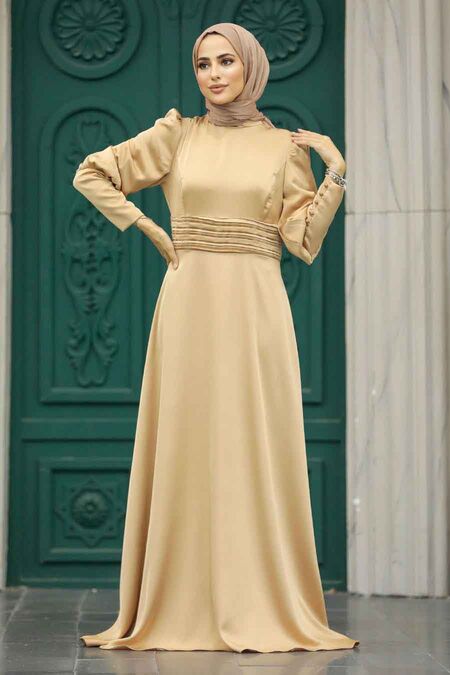  Satin Biscuit Muslim Bridesmaid Dress 4171BS - NEVA STYLE