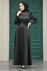Neva Style - Satin Black High Quality Dress 7725S - Thumbnail