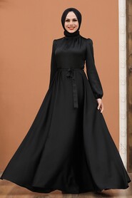  Satin Black Islamic Engagement Dress 25131S - NEVA STYLE