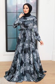  Satin Black Islamic Engagement Dress 35670S - 1