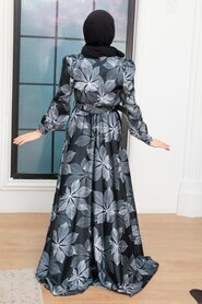  Satin Black Islamic Engagement Dress 35670S - 2