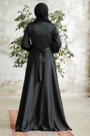  Satin Black Islamic Long Sleeve Maxi Dress 38031S - 2