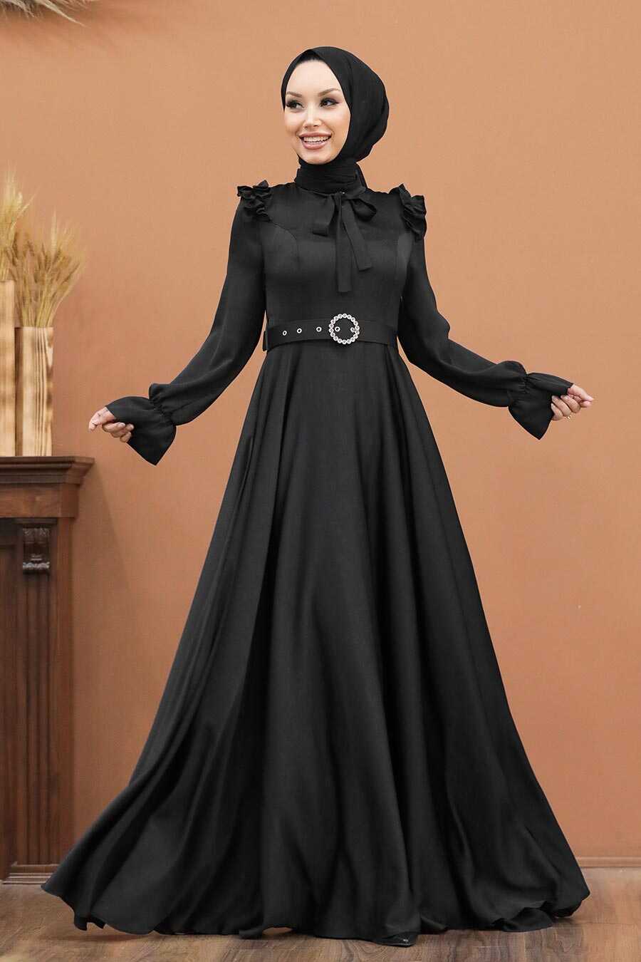 Neva Style -Satin Black Muslim Bridal Dress 27240S