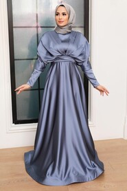  Satin Blue Hijab Muslim Prom Dress 22470M - 1
