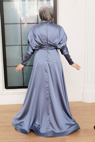  Satin Blue Hijab Muslim Prom Dress 22470M - 4