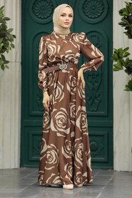  Satin Brown Islamic Evening Dress 39232KH - 2