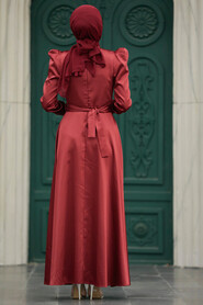  Satin Claret Red High Quality Dress 7725BR - Thumbnail
