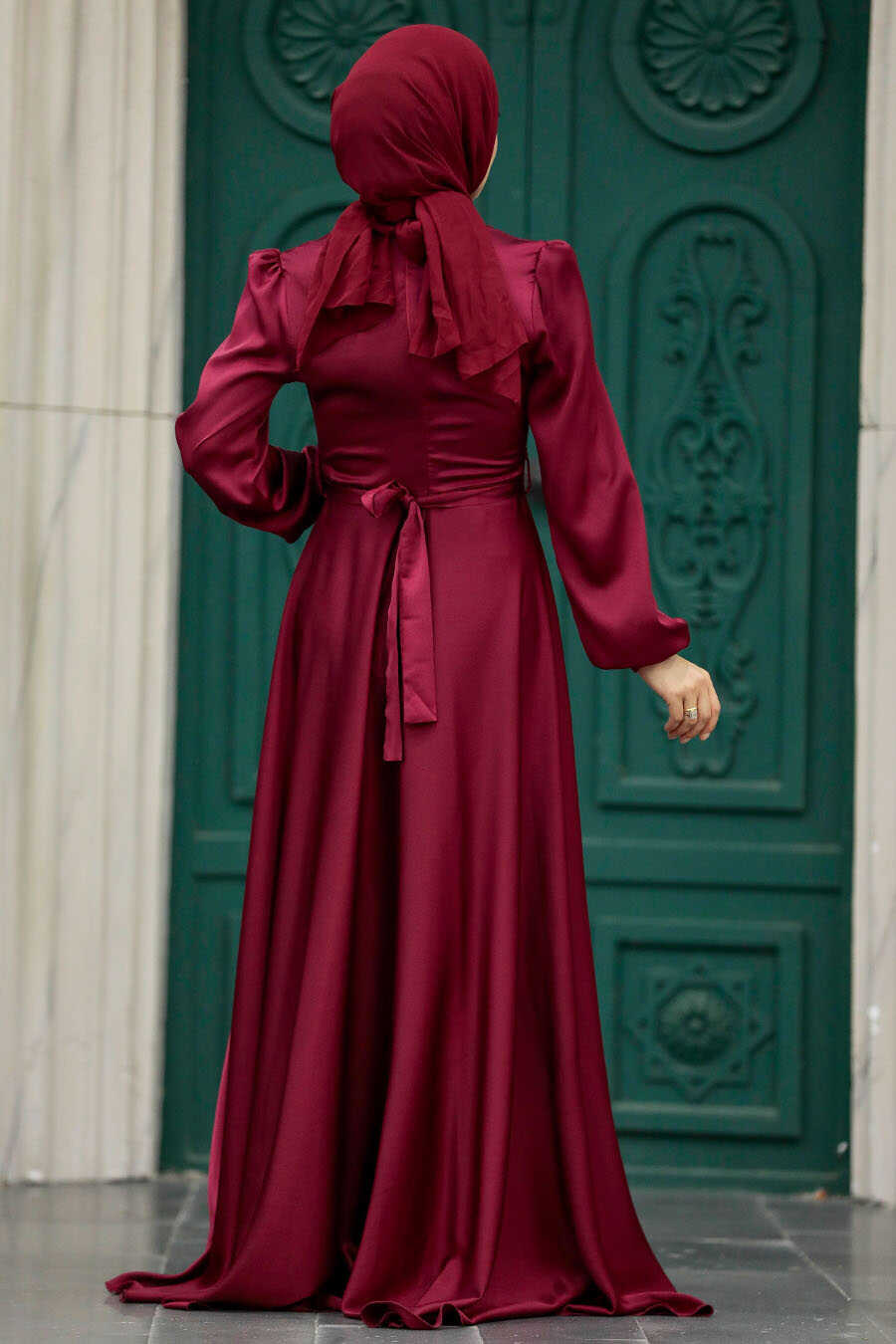 Neva Style - Satin Claret Red Islamic Engagement Dress 25131BR