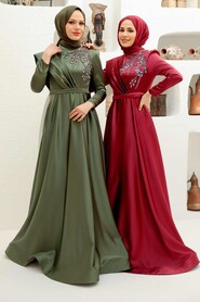  Satin Claret Red Modest Islamic Clothing Evening Dress 22441BR - 4
