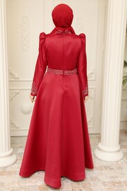  Satin Claret Red Modest Islamic Clothing Wedding Dress 22840BR - 3