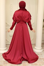  Satin Claret Red Muslim Prom Dress 22470BR - 4