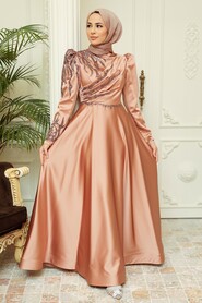  Satin Cooper Hijab Evening Dress 2239BKR - 2