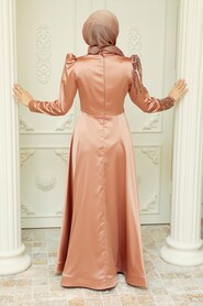  Satin Cooper Hijab Evening Dress 2239BKR - 3