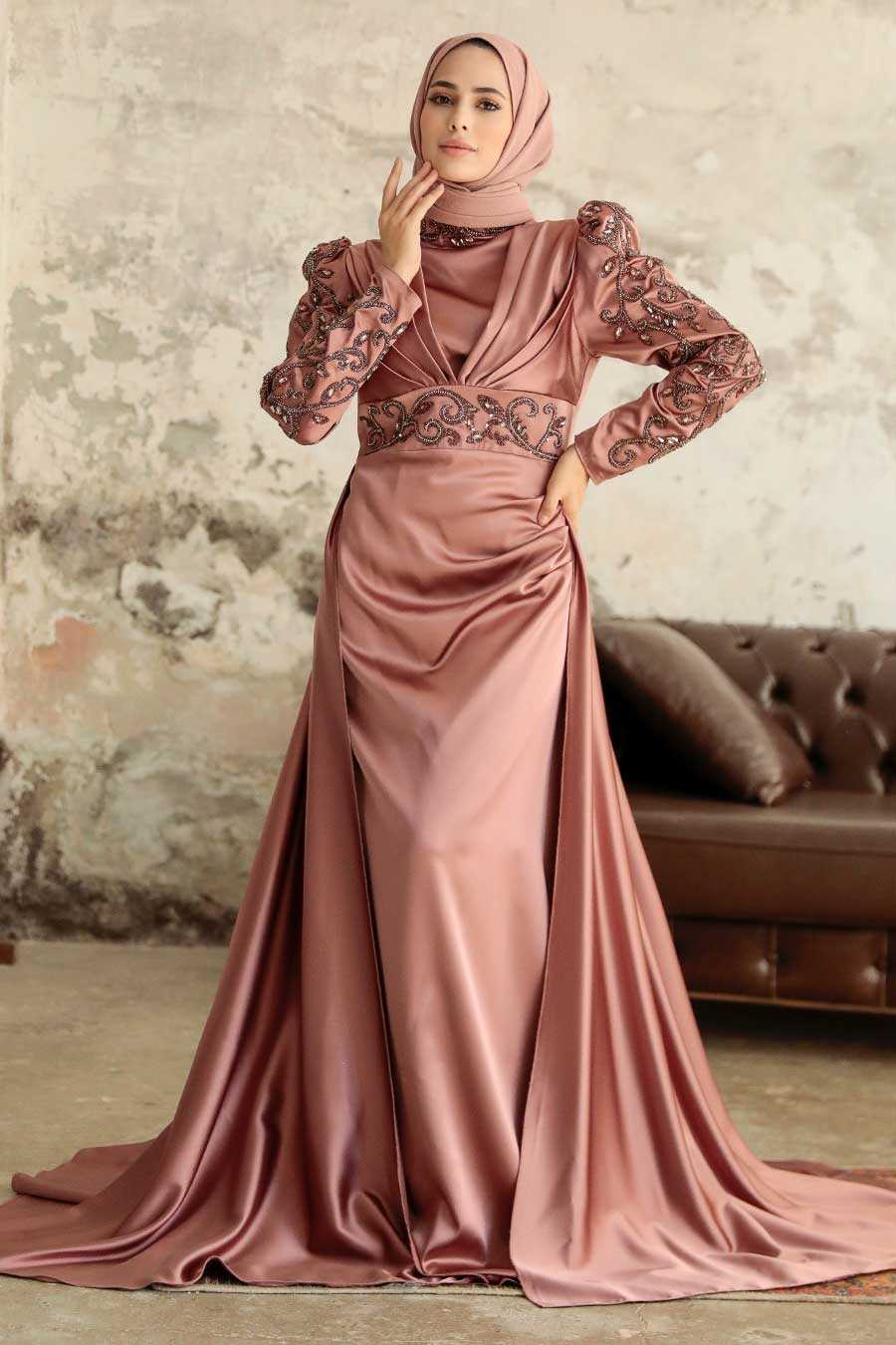  Satin Cooper Islamic Clothing Wedding Dress 2282BKR