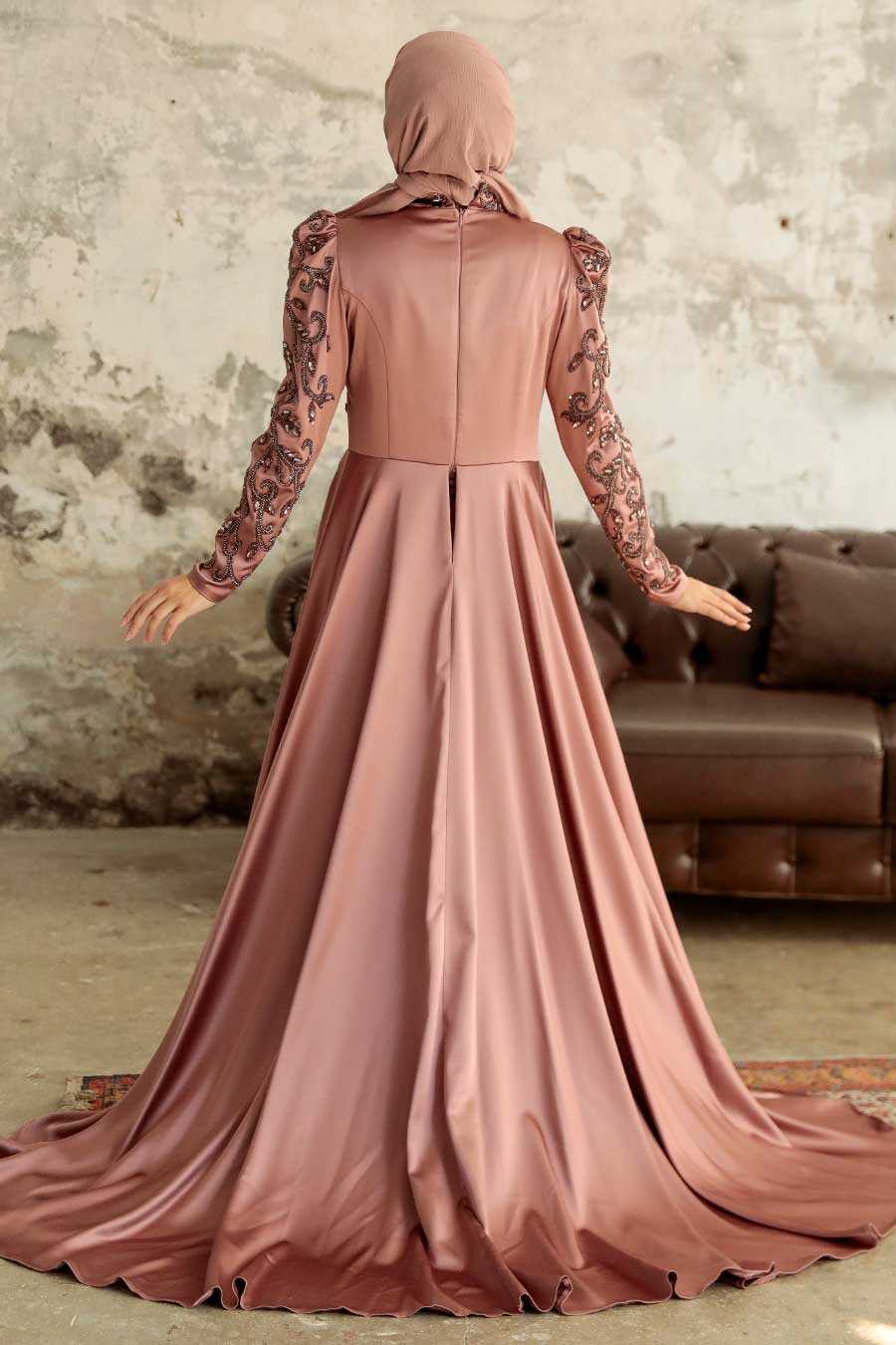  Satin Cooper Islamic Clothing Wedding Dress 2282BKR