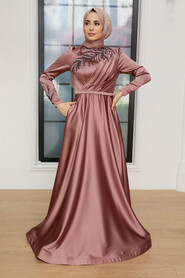  Satin Copper Hijab Wedding Gown 22401BKR - 2