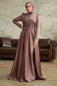  Satin Copper Islamic Wedding Dress 3967BKR - 1