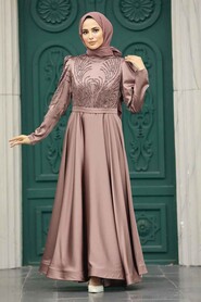 Neva Style - Satin Copper Islamic Evening Dress 23191BKR - Thumbnail