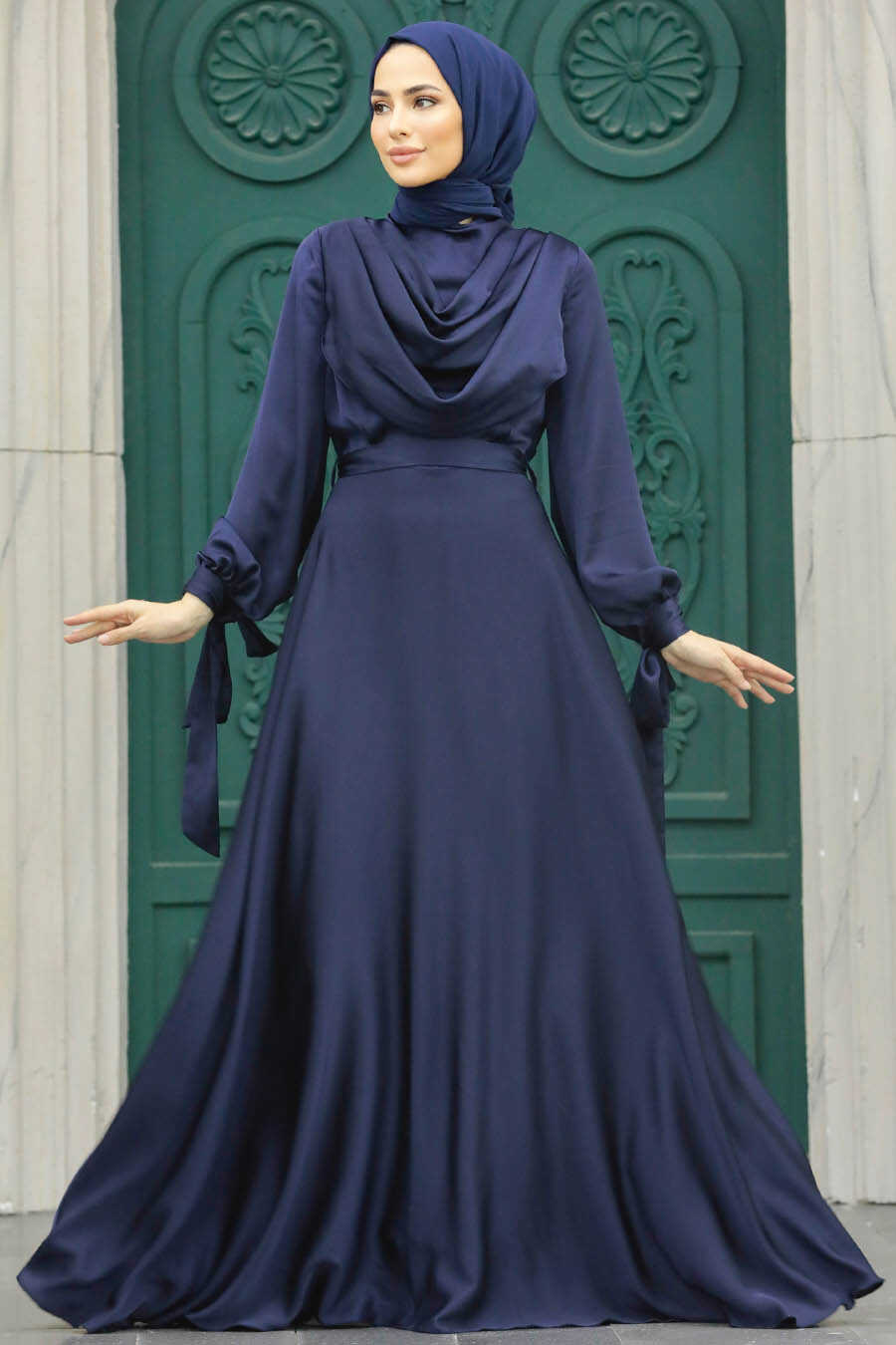 one arm dress long sleeve Clover Satin One Shoulder Long Evening Prom Dresses, High Slit Lone Sleeves  Custom Prom Dresses, MR8321