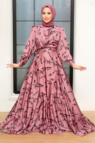  Satin Dusty Rose Hijab Dress 3438GK - 1