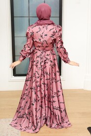  Satin Dusty Rose Hijab Dress 3438GK - 2