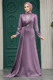 Neva Style - Satin Dusty Rose Hijab Wedding Dress 22891GK - Thumbnail