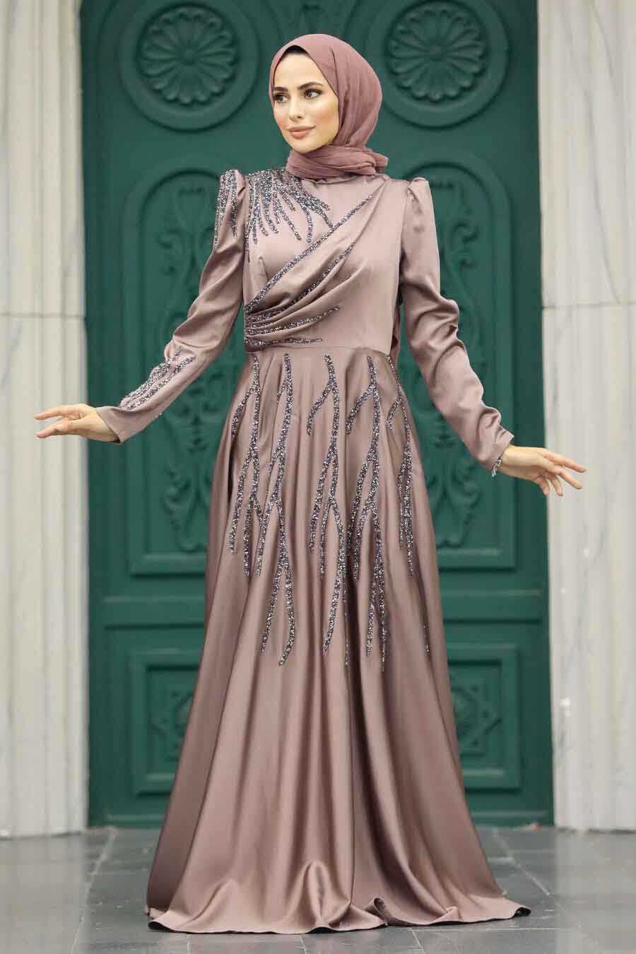 sachin and babi light blue dress Satin Dusty Rose Islamic Long Sleeve Dress 3984GK