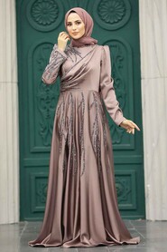  Satin Dusty Rose Islamic Long Sleeve Dress 3984GK - 2
