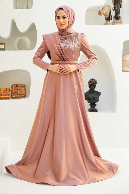 Plus Size Dusty Rose Modest Islamic Clothing Evening Dress 22113GK