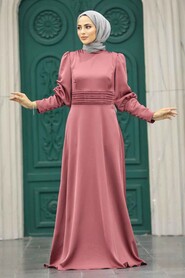  Satin Dusty Rose Muslim Bridesmaid Dress 4171GK - 3