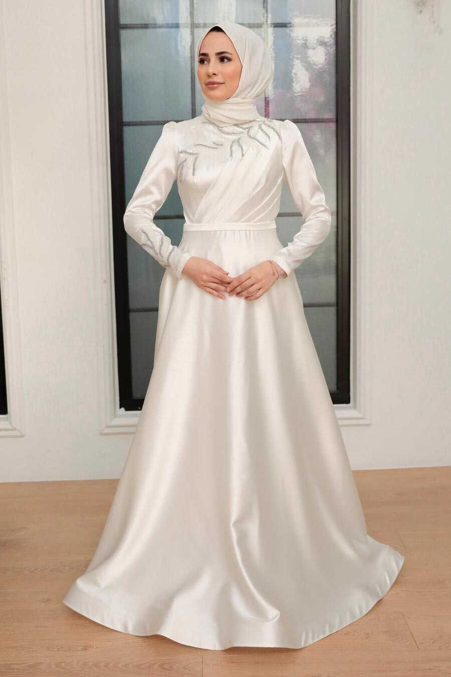Neva Style - Satin Ecru Hijab Wedding Gown 22401E