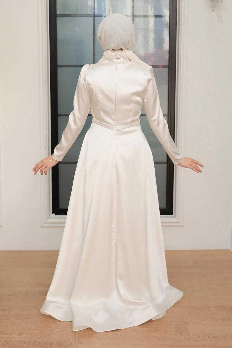 Neva Style - Satin Ecru Hijab Wedding Gown 22401E