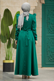 Neva Style - Satin Emerald Green High Quality Dress 7725ZY - Thumbnail